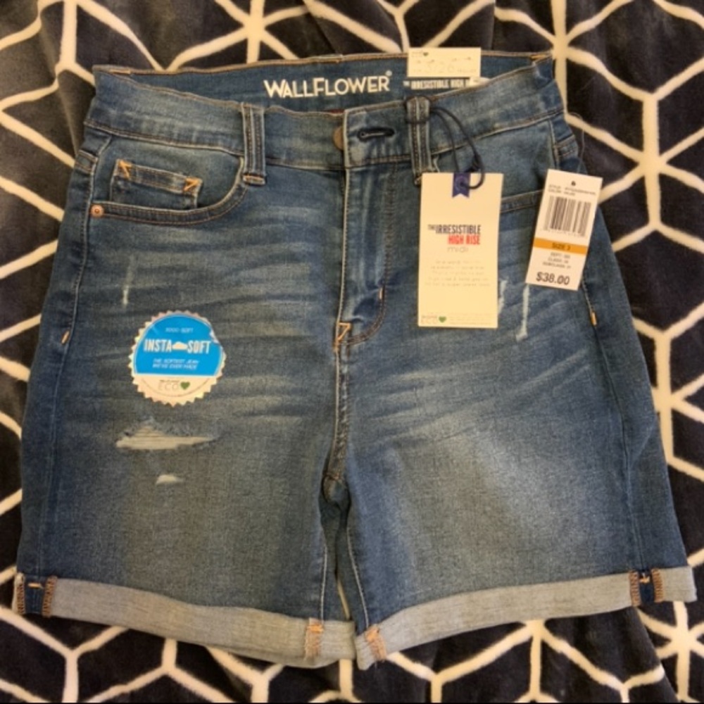 Wallflower High Rise Midi Jean Shorts